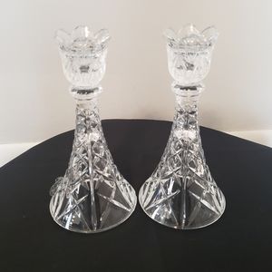 Imperial Crystal Candlestick Holders‎ (2) Fine 24% Lead Made In USA 8" Tall